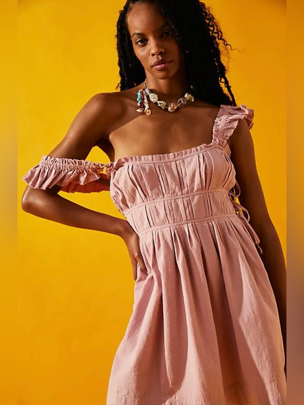 Free People Claudette Mini Dress Pink Cotton Side Tie Ruffle Medium